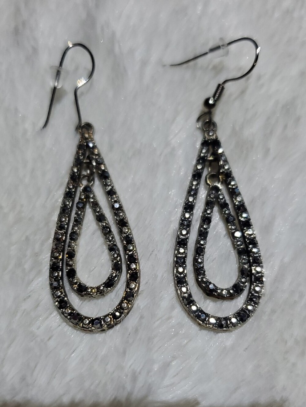 Sparkling Teardrop Dangle Earrings - Silver Tone